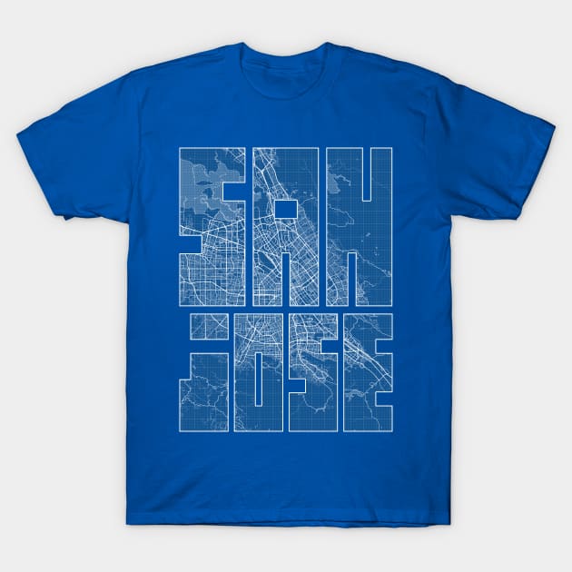 San Jose, USA City Map Typography - Blueprint T-Shirt by deMAP Studio